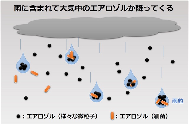 雨に含まれて大気中のエアロゾルが降ってくることを説明する画像